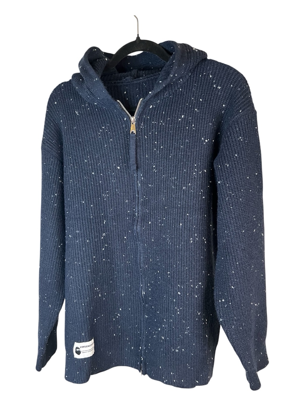 Fingercroxx Men’s Navy W/ White Flecks Heavy Rib Knit Zip Up Hoodie